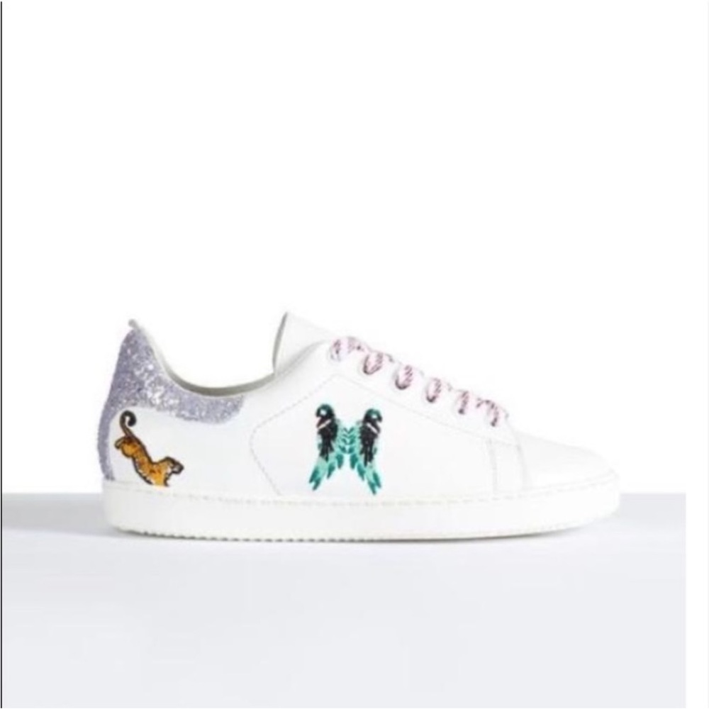Maje “Funny” Low Top Leather Glitter Sneakers